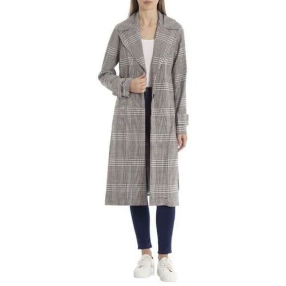 Avec Les Filles Jackets & Blazers - Avec Les Filles Women's Plaid Longline Overcoat Size L Multicolor